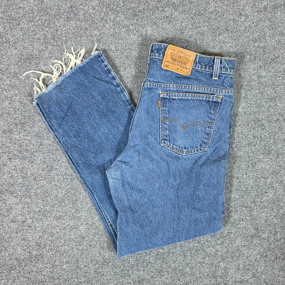 Vintage 90s USA Orange Tab Levis 517 Bootcut Jeans Mens Tag 38x34 Act 37x29 FLAW